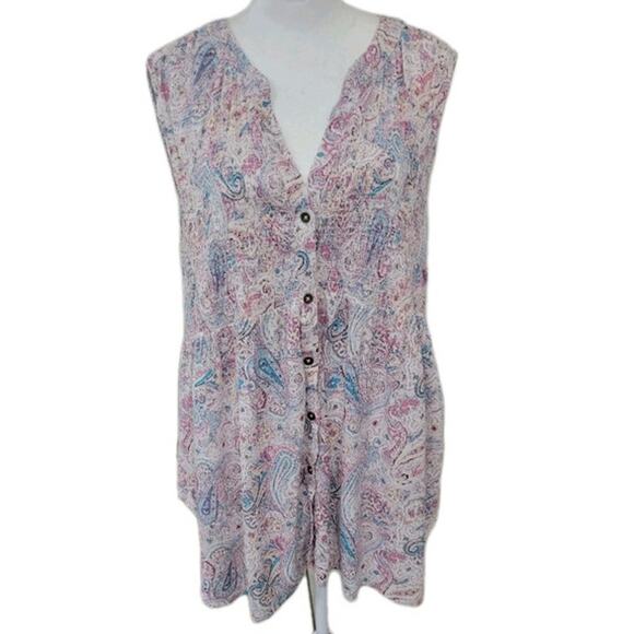 Knox Rose Paisley Tank Top Women's XXL Smocked Sleeveless Rayon‎ Summer Shirt - Picture 1 of 15